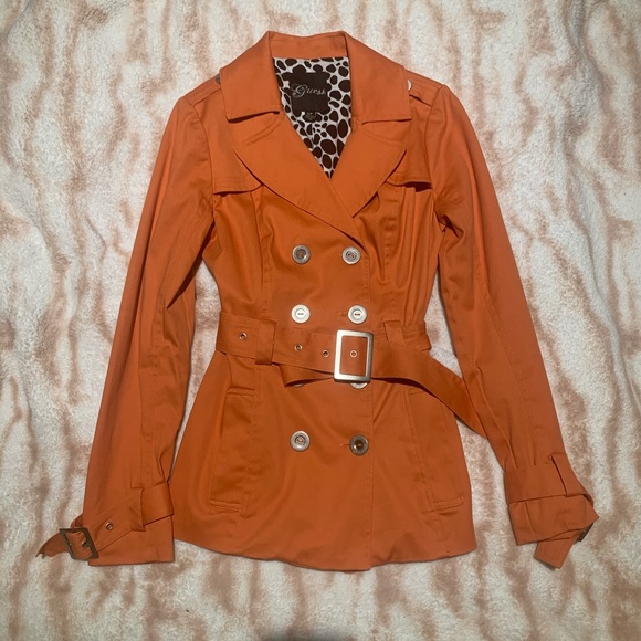 GUESS Orange Retro Coat with Leopard Lining - Picture 2 of 9